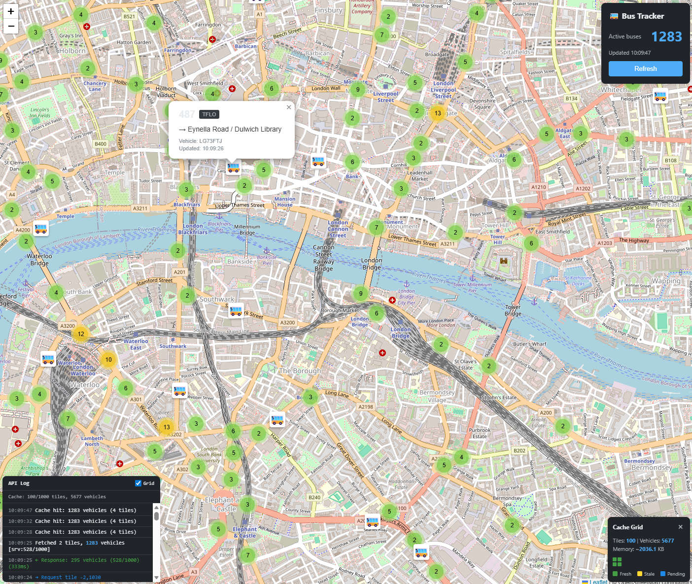 A screenshot of the bus map