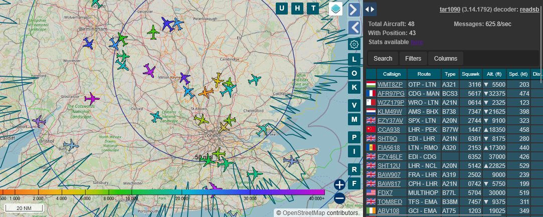 A screenshot of the aircraft map